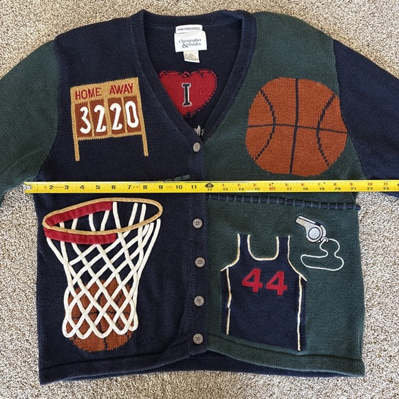 Vtg Y2K Christopher & Banks L Embroidered Basketball Cardigan Sports Sweater - Picture 11 of 12